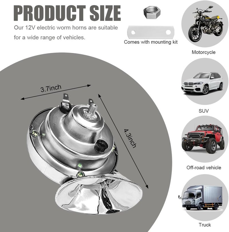 FSTURIOS 300DB Super Loud Train Horns, 12V Waterproof Air Electric Snail Horn Replacement Kit, Universal Durable Raging Sound Air Horns for Car, Motorcycle, Truck, Marine Boat (Silver) - Image 2